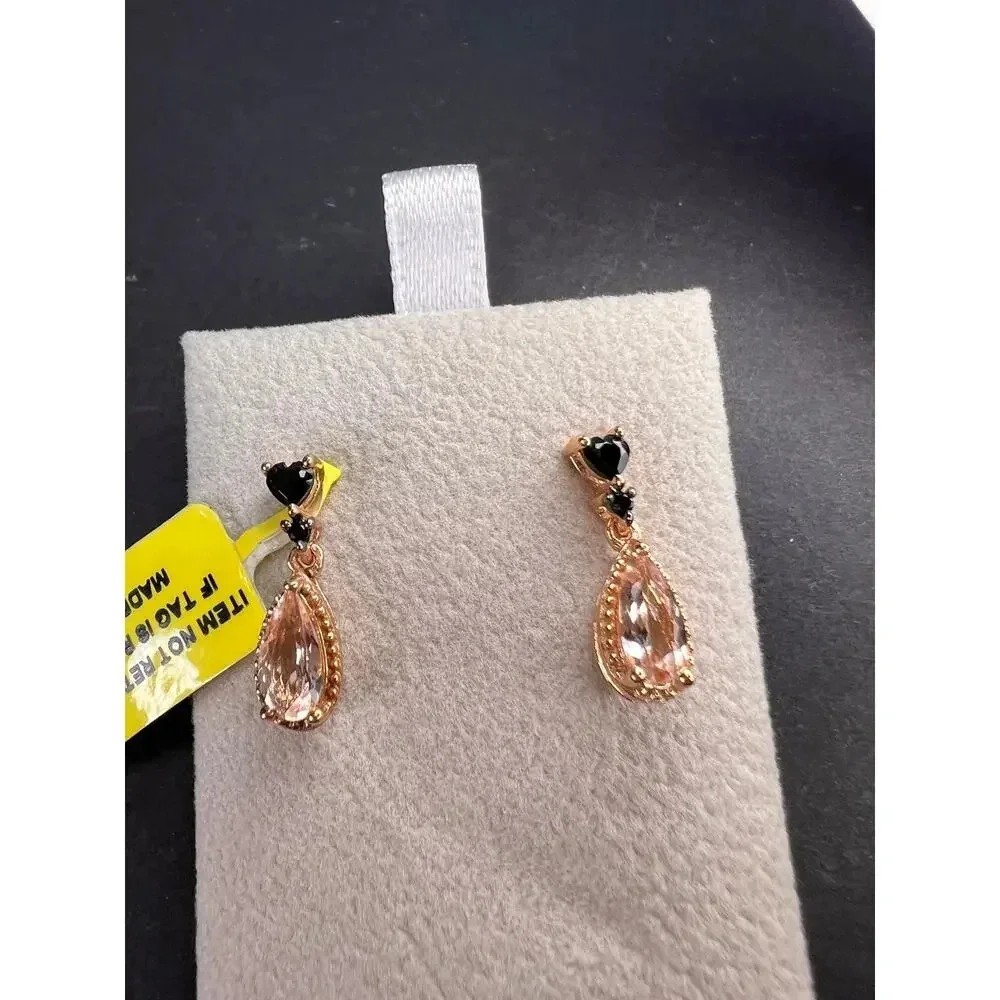 NEW Morganite and black spinel rose gold over sterling silver earrings